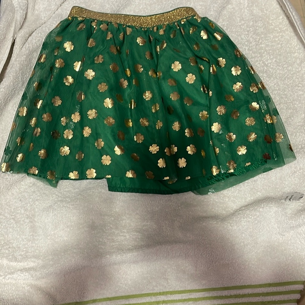Green Skirt with Gold Floral Pattern